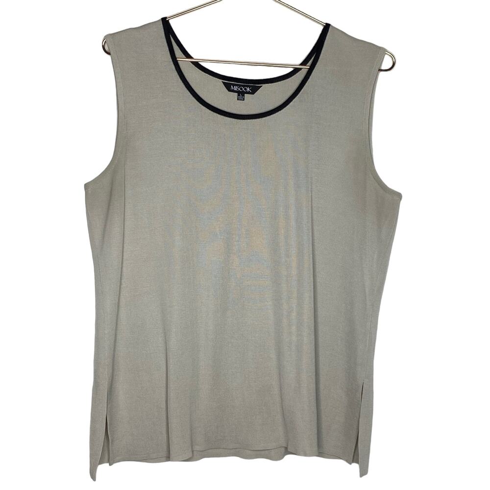 Misook Womens‎ Size Large Beige Sweater Shell Tank Top Black Trim Sleeveless